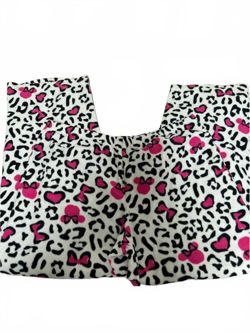 Disney Minnie Mouse Fleece Pajama Pants Leopard Print Pink White